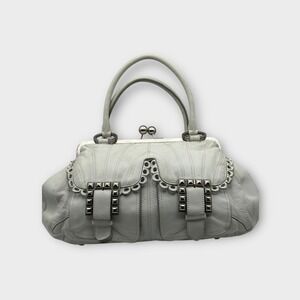Betsey Johnson Vintage White/Stone Leather Kisslock XL Satchel Cottage Y2K Charm